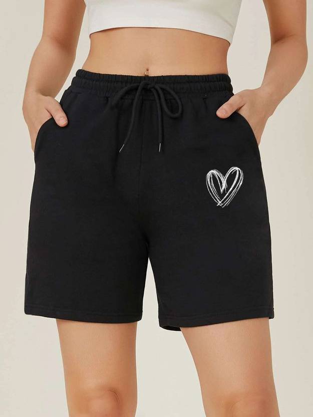 FARICON Solid, Self Design, Printed Women Black Regular Shorts