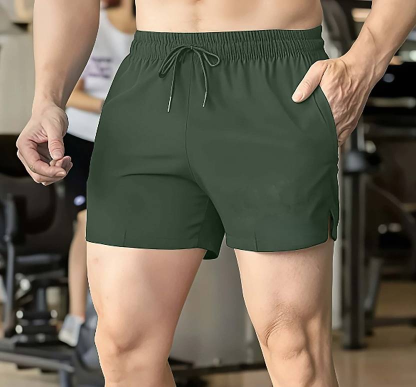NUNO Solid Men Green Running Shorts
