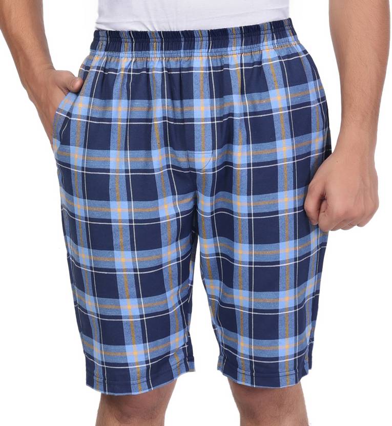 GLOWBODY Checkered Men Light Blue Casual Shorts