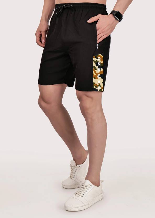 ONNEXO Solid, Self Design, Striped Men Black Regular Shorts