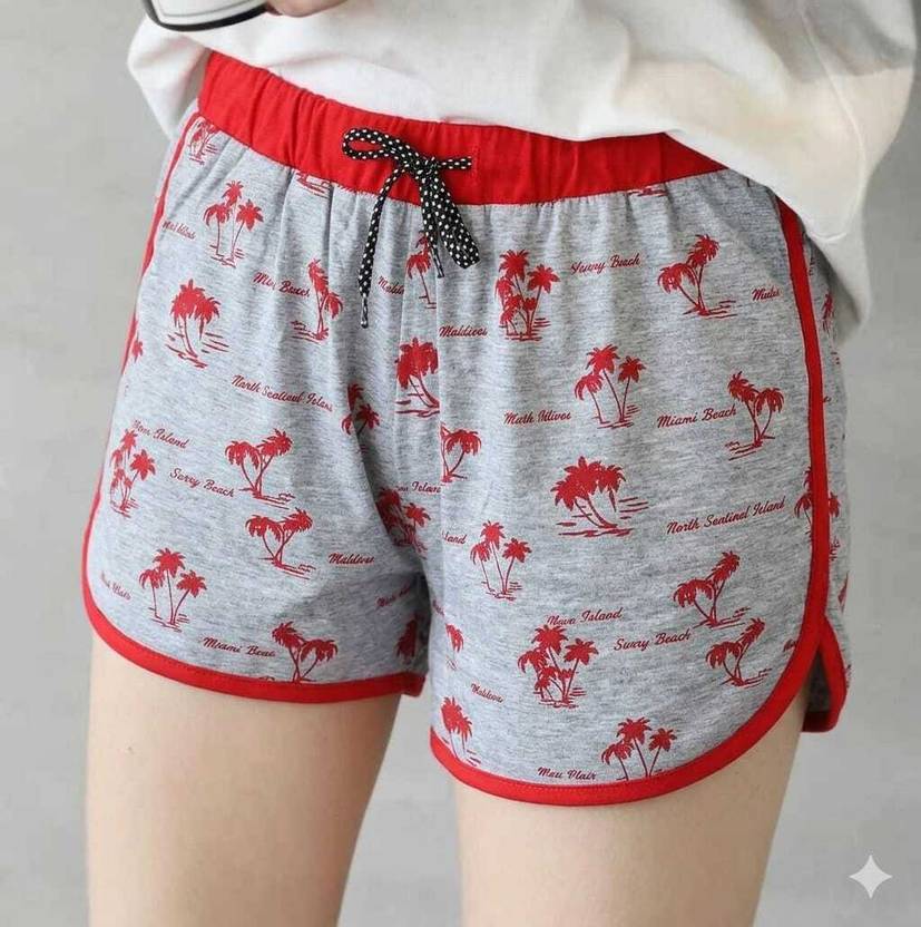 LIZA GARMENT Printed Women Dark Green, Grey Casual Shorts