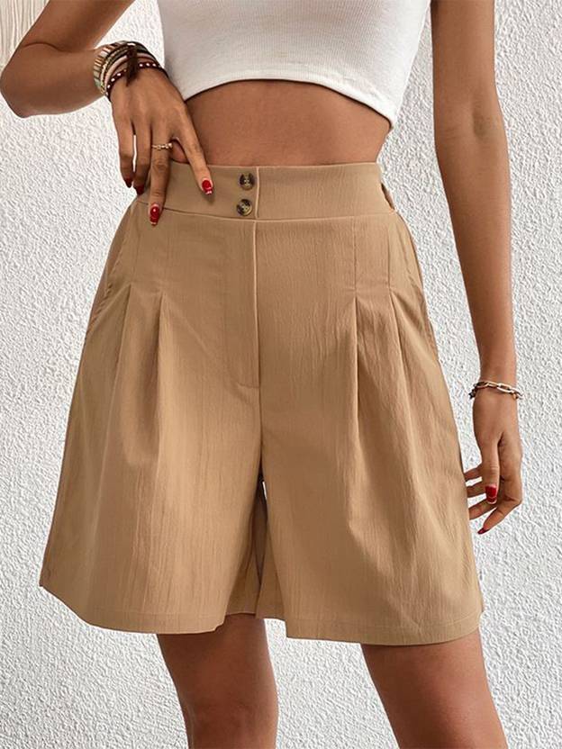 Stylecast Solid Women Beige Regular Shorts