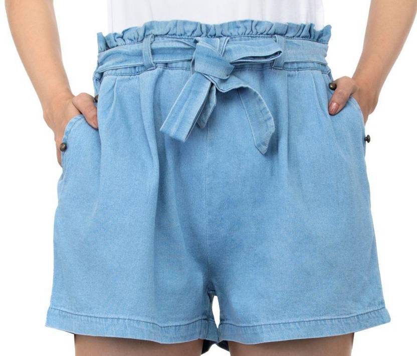 Tara Lifestyle Solid Women Denim Light Blue High Waist Shorts Buy