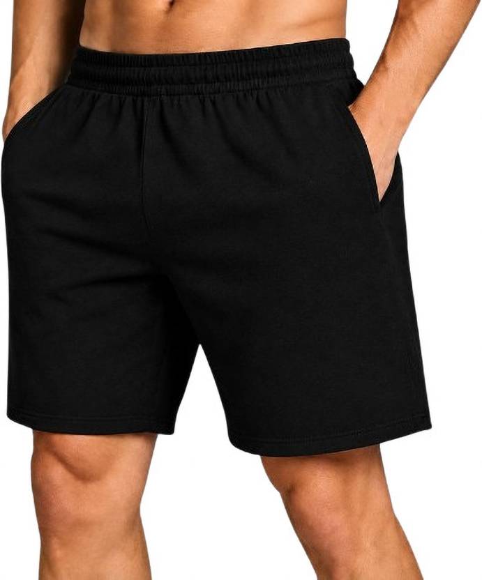 YASHSRITEXTILE Solid Men Black Gym Shorts, Casual Shorts