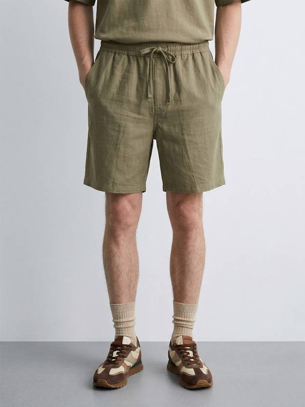 MISCHIEF Monkey Solid Men Khaki Casual Shorts