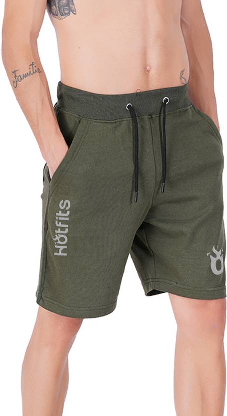 HOTFITS Solid, Printed Men Green Basic Shorts