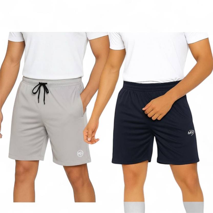 MAAHIGARMENTS Pack of 2 Solid Men Grey, Black Regular Shorts