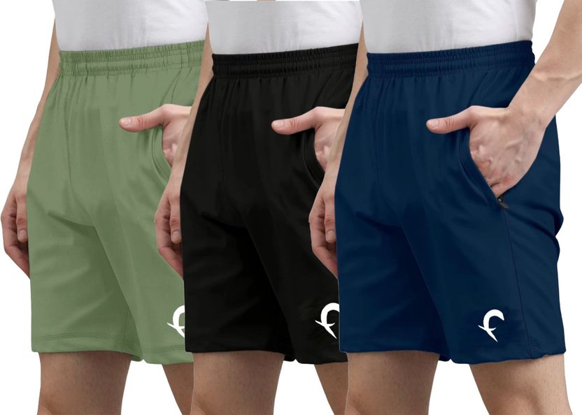 Flicfol 3 Pack Multicolor Men Sports Shorts Pack of 3 - Image 7