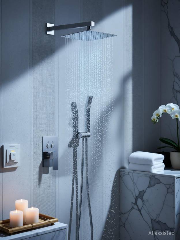 Snitch SS-304 Grade, 6x6 Square Over Head Shower With 12-INCH Arm and Wall Flange Shower Head