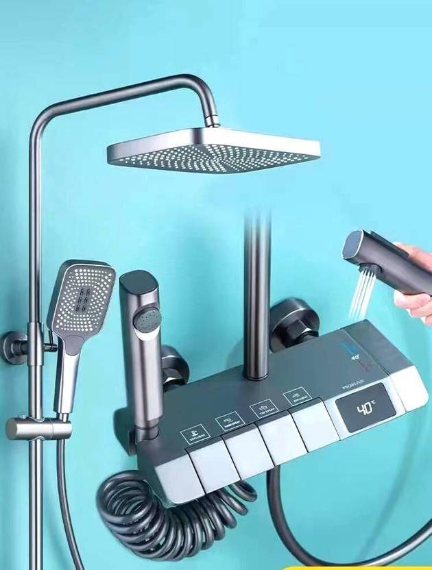 AGOEN Luxury 5-Function Digital Shower System Luxury 5-Function Digital Shower System Rainfall Overhead, 3-Mode Hand Shower, Spray Gun & Water Spout