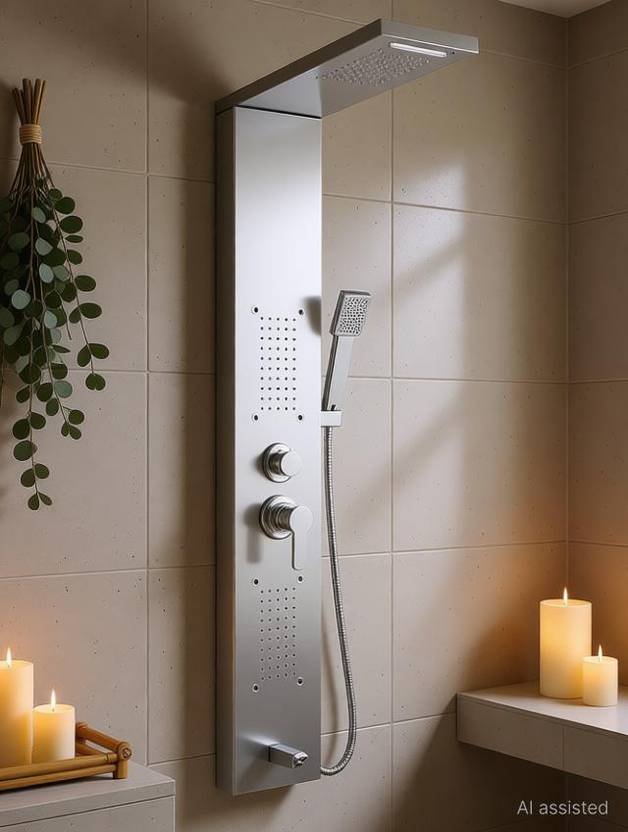 AGOEN Shower Panel Tower System 5-in-1 | Luxury Bathroom Fittings Wall-Mount Easy Connect | Durable Stainless Steel Shower Panel Rainfall, Waterfall, Body Jets, Handheld & Tub Spout