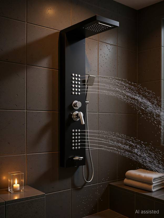 AGOEN Shower Panel Tower System 5-in-1 | Luxury Bathroom Fittings Wall-Mount Easy Connect | Durable Stainless Steel Shower Panel Rainfall, Waterfall, Body Jets, Handheld & Tub Spout