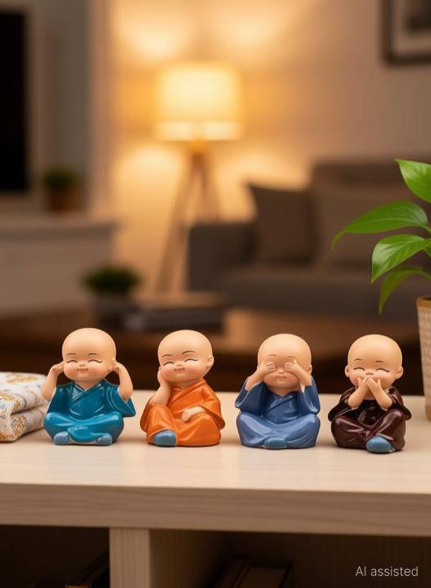 YANTRAM VEDIC PRODUCTS YANTRAM VEDIC Set of 4 Small Baby Monk Buddha Idols Showpiece Car Dashboard-Home Decor item Decorative Showpiece - 5 cm Decorative Showpiece - 3 cm