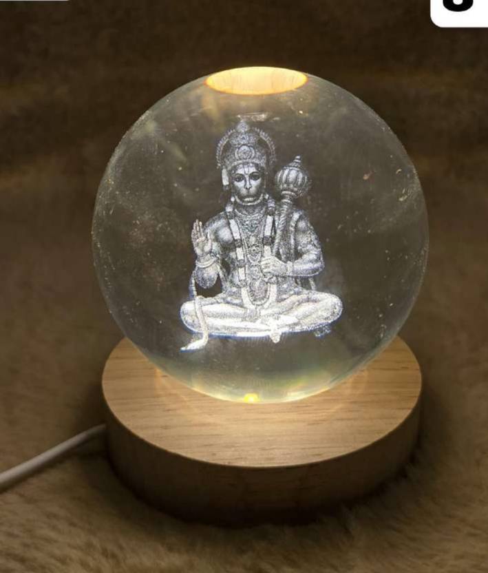 Petals & pines Lord Hanuman 3D Optical Crystal Night Lamp | Spiritual for Mandir & Room Decor Decorative Showpiece  -  6 cm
