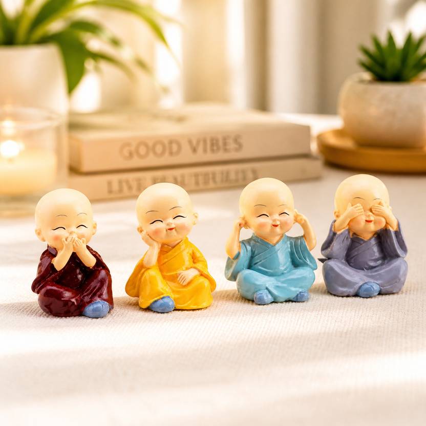 TIED RIBBONS Cute Baby Buddha Monk Statue Small Car Dashboard Accessories Decorative Showpiece  -  5 cm