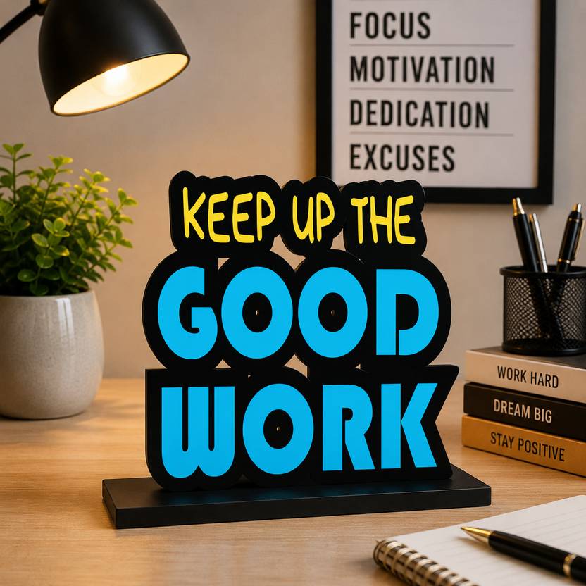 AGCRAFT Keep Up The Good Work MDF Wooden Motivational Quote Showpiece for Office Desk Decorative Showpiece - 13 cm