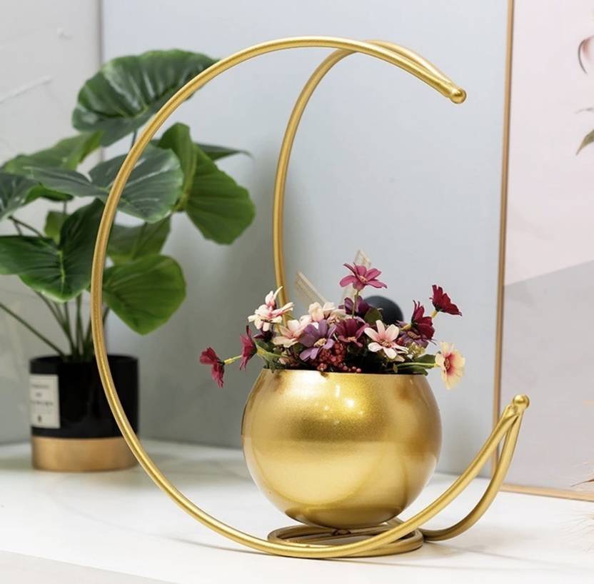 Enovetica Moon Vase Golden Crescent Floral Vase Premium Finish Decorative Showpiece - 24 cm