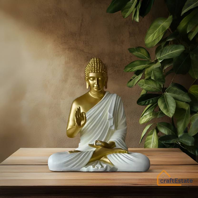 CRAFTESTATE Polymarble Big Buddha Statue for Living Room | Lord Budh Figurine/Idol/Statue Decorative Showpiece - 36 cm