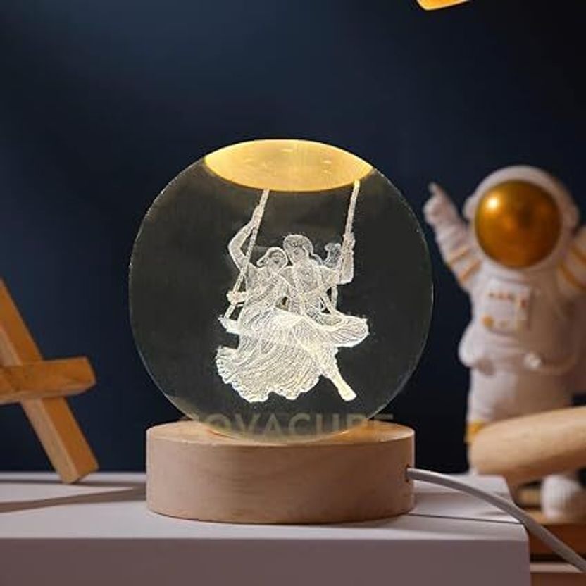 BJITECH 3D Radha Krishna Swing Crystal Ball Night Lamp - Image 3