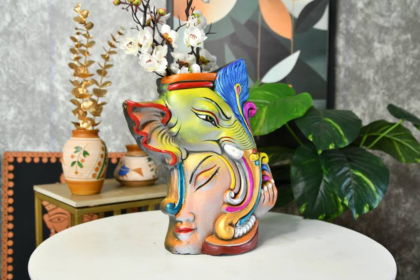 Sowpeace Sowpeace Premium Terracotta Abstract Flower Vase with Bright Colors Decorative Showpiece  -  12.9 cm