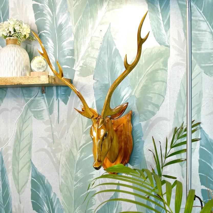 Sowpeace Majestic Deer Head: Hand-Carved Grandeur for Your Home Decorative Showpiece  -  22 cm