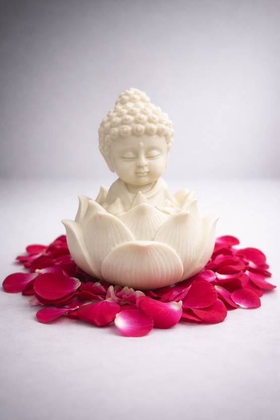 AVCW Baby Buddha Idol on Lotus Cute Showpiece Home Decor Gift Statue Decorative Showpiece  -  10 cm