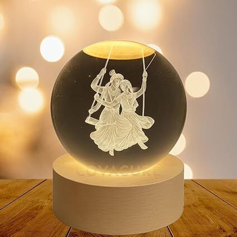BJITECH 3D Radha Krishna Swing Crystal Ball Night Lamp - Image 1