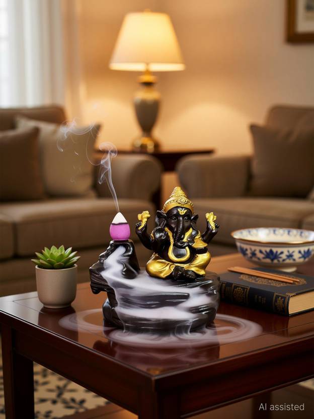 Beckonventure Handicrafted Smoke Ganesha Water Fountain Backflow incense burner with 10 Smoke Backflow Incense Cone in Incense Sticks for home Smoke ganesh in Religious Idols|smoke fountain| smoke ganesha |Lord Ganesha Idols for home decor|table decoration items|Ganesha Statue|statue for car|statue of gods|statue for home|Ganesha idol for gifts, home & Showpiece & Figurnies|ganesh Murti| ganeshjimurti |handicraftitems|decorativeitems|Showpiece gift sets| Showpiece & Figurnies|Showpieces in home| Decorative Showpiece  -  12 cm