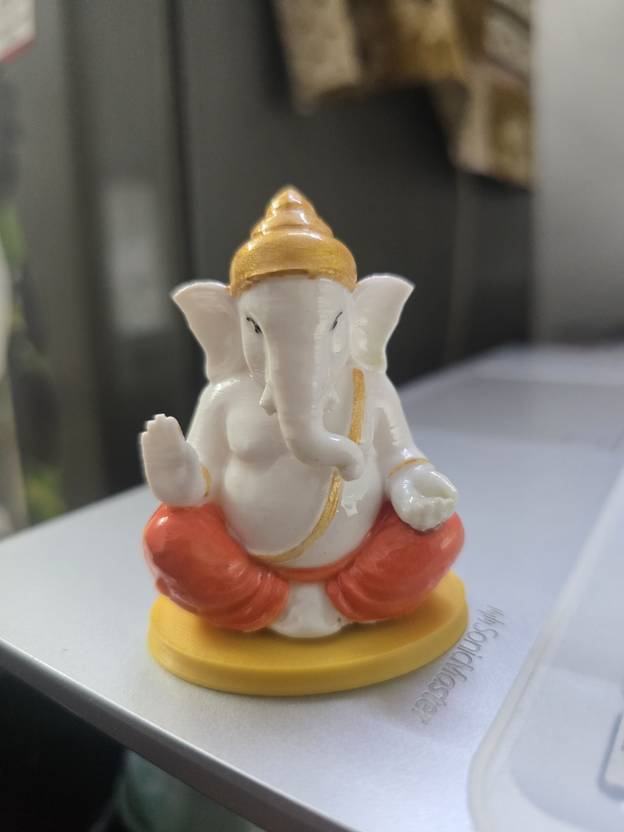 AVCW Lord Ganesha Idol Hand Painted Decorative Showpiece for Home Temple Office Decorative Showpiece  -  7 cm