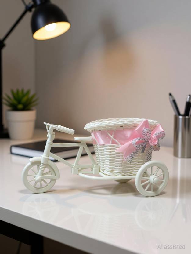 YANTRAM VEDIC PRODUCTS Cycle shape Flower Basket for Home,Office and Gift Use Decorative Showpiece - 8 cm