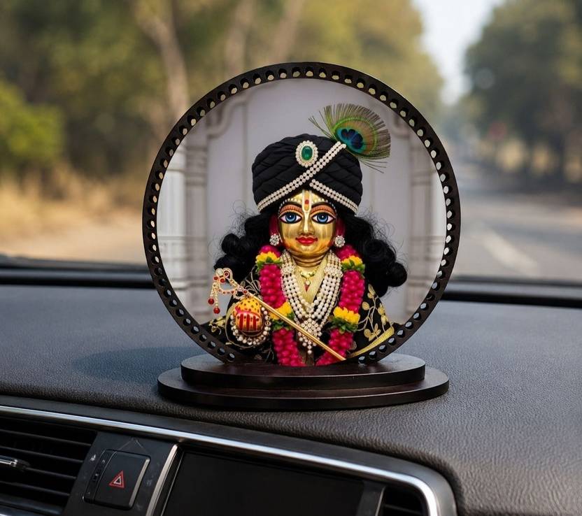 RADHEY CRAFTS Laddu Gopal in Black Turban with Flute Car Dashboard Showpiece Decorative Showpiece - 10 cm