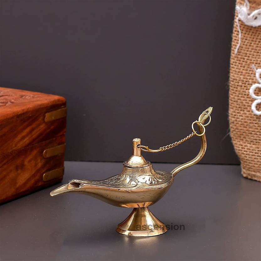 Ascension Brass Hand Crafted Metal Aladdin Chirag Lamp Home Decor