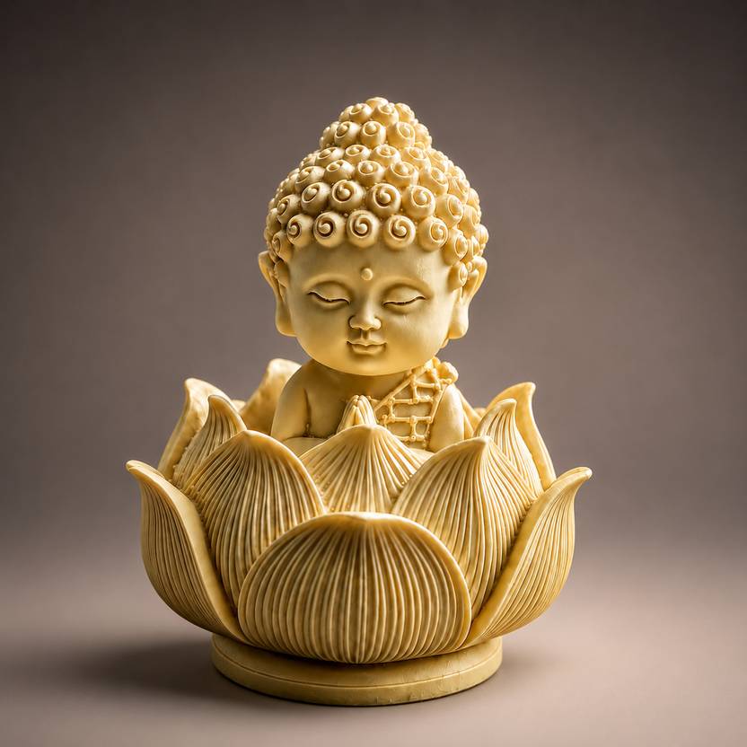 NIKUARA Lotus Baby Buddha Decorative Showpiece for Car Dashboard, Home & Office Decorative Showpiece  -  10 cm