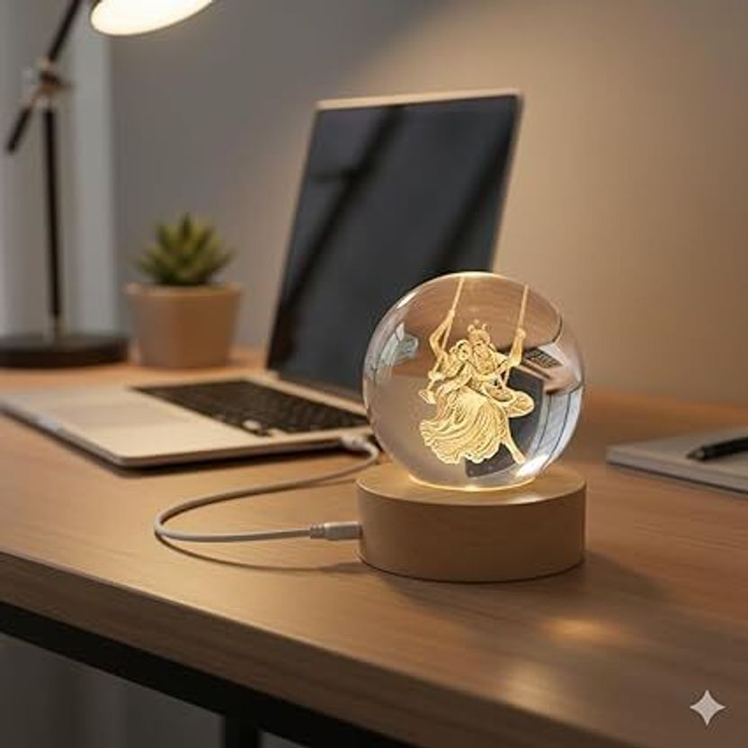 BJITECH 3D Radha Krishna Swing Crystal Ball Night Lamp - Image 2