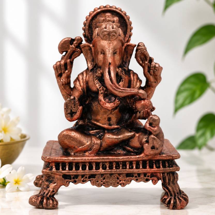 Bhunes Copper Ganesha Idol Handcrafted Ganapati Vinayaka Statue Thamira Pillaiyar Decorative Showpiece  -  4 cm