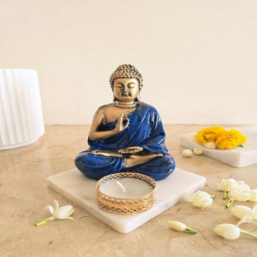 Homearte Buddha Idol Tealight Candle Holder Peaceful Home Décor Accent Decorative Showpiece - 15 cm