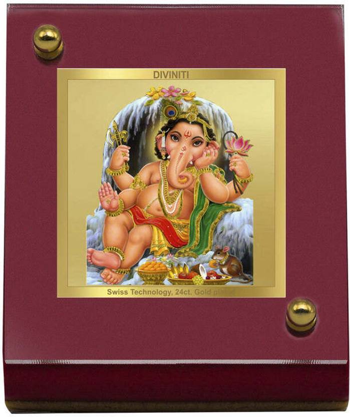 DIVINITI 24K Gold Plated Bal Ganesha Photo Frame For Car Dashboard