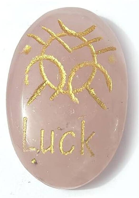 AIR9999 Luck Angelic Zibu Symbol Engraved Natural Rose Quartz Pocket Healing Crystal Decorative Showpiece  -  3 cm
