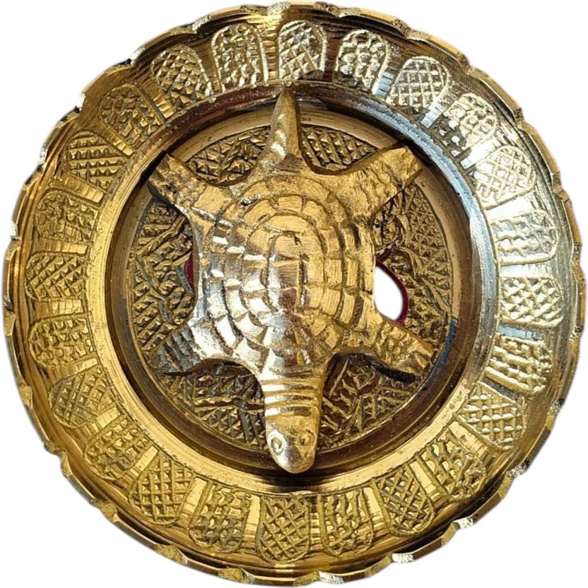 Zink Pure Brass Tortoise/ Kachua with Plate For Wealth & Success GoodLuck in Business Decorative Showpiece  -  9.2 cm