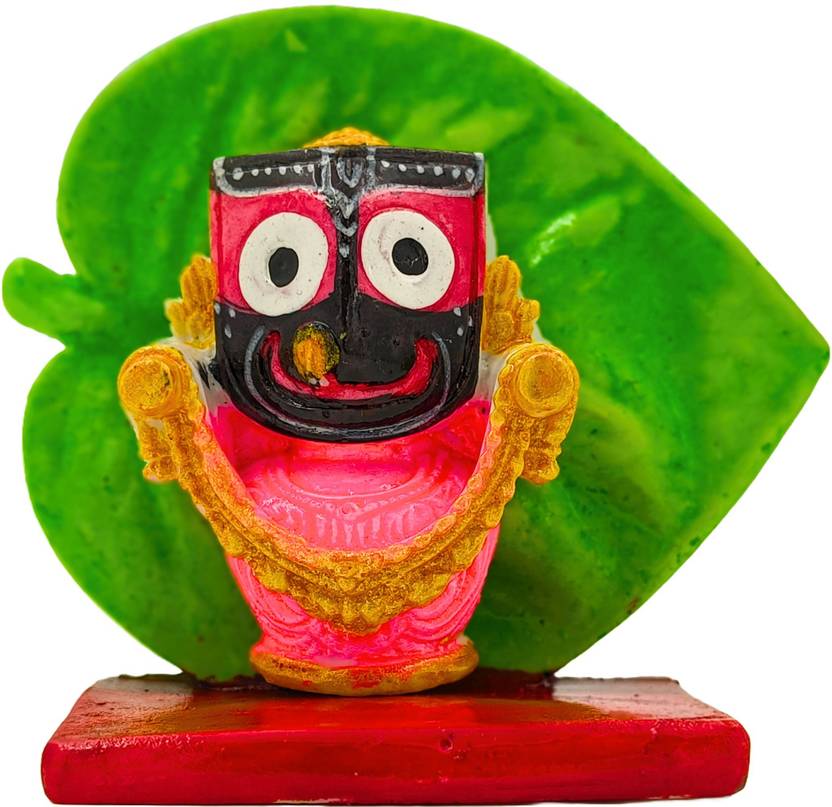 FernHaus Lord Jagannath Marble Idol Murty in Money Plant Leaf for gift puja home Decorative Showpiece - 7 cm