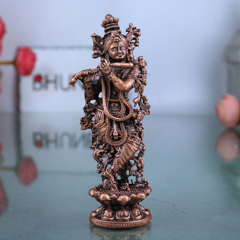Bhunes Copper Krishna Idol Murti Pooja Decor Tamra Statue 3 Inch Decorative Showpiece  -  7 cm