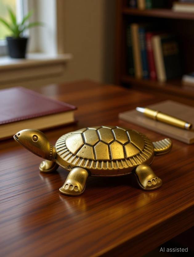 Extreme Karigari Brass Vastu Tortoise for Home & Office | Kachua Devta Showpiece for Good Luck Decorative Showpiece - 1 cm