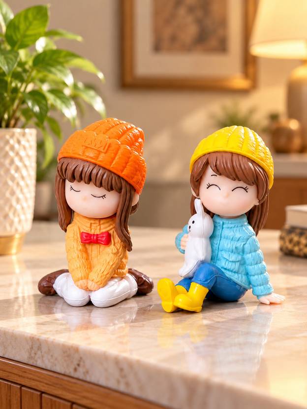 Petals & pines Cute Girl Miniature Showpiece Decorative Figurines for Home, Table, Desk Decorative Showpiece  -  4.7 cm