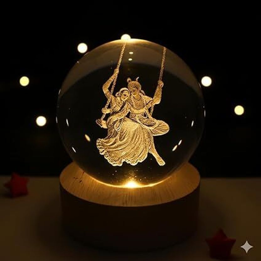 BJITECH 3D Radha Krishna Swing Crystal Ball Night Lamp - Image 4