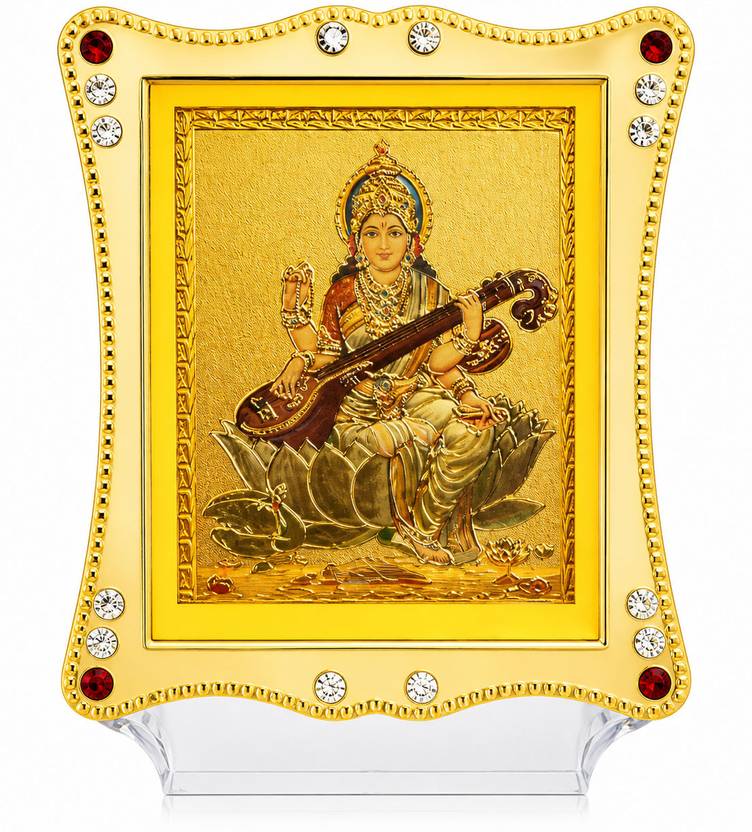 Butee Decorative Saraswati Mata Idol Frame for Home, Office Desk & Car Dashboard Decorative Showpiece - 3.3 cm