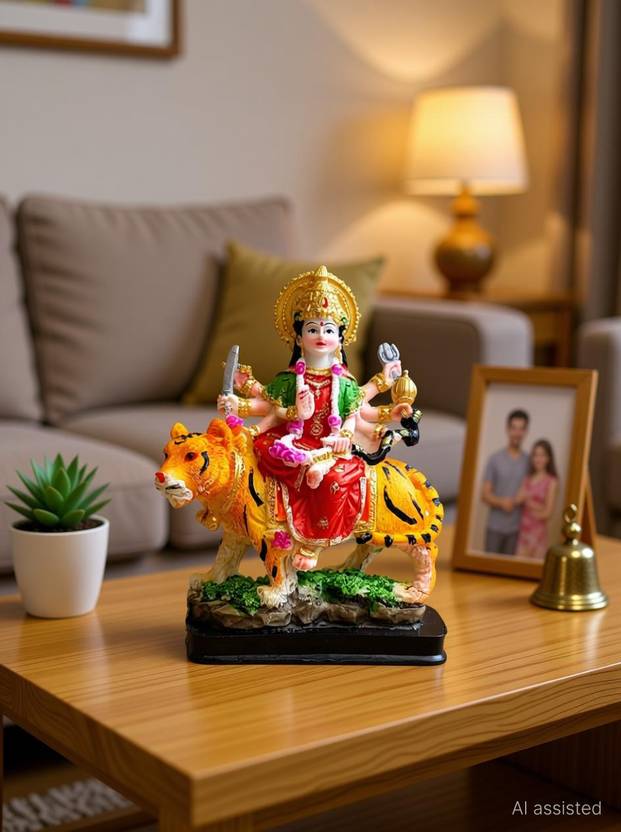 BHATIA Polyresin Divine Mata Rani/Durga Maa Statue For Home Decor Diwali/Other Purpose Showpiece Office Gift, Multicolor Decorative Showpiece Decorative Showpiece  -  14 cm