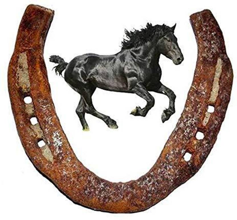 THE OREVA KRAFT Black Horse Shoe, Kale GODE KI NAAL for Good Luck and Prosperity Decorative Showpiece  -  9 cm