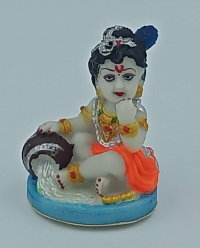 ATUT Makhan Chor Krishna Idol in Very Beautiful Design, in Small Size, Decorative Showpiece  -  8.5 cm