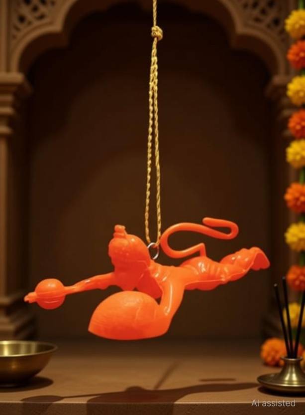 Blooming Faith Orange Flying Lord Hanuman | Bajrabgbali Hanging Idol for Car Decoration Decorative Sho...