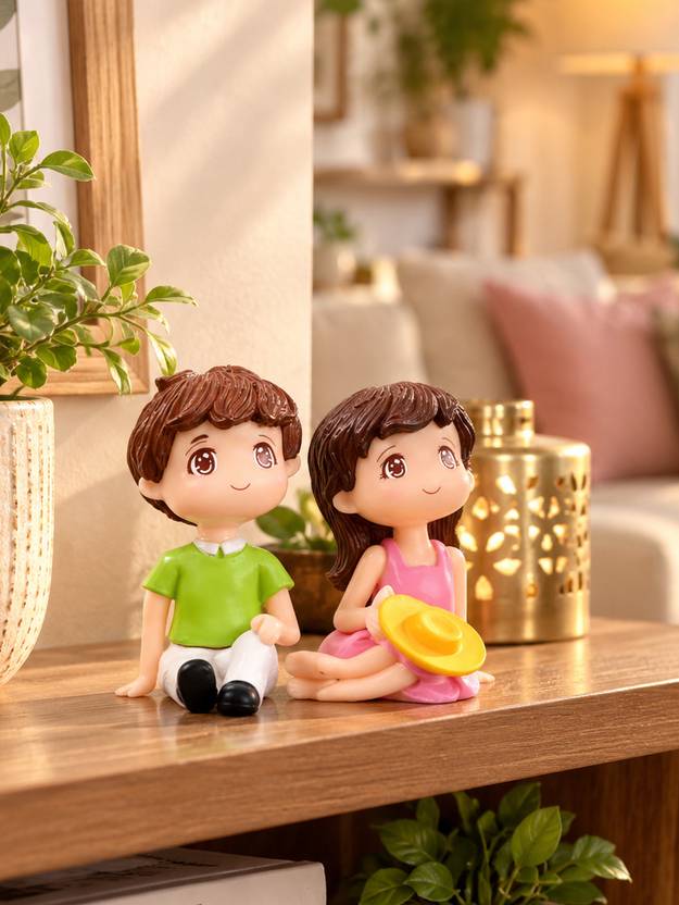Petals & pines Cute Boy & Girl Miniature Figurines for Home, Table, Desk & Shelf Decor Decorative Showpiece  -  5 cm